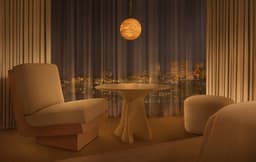 table and chairs with LA skyline in the background